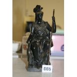 A dark bronze seated figure, probably of Minerva, with shield and spear, 21 cm [V] FOR DETAILS OF