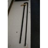 Two antique silver-mounted walking sticks, including one with horn handle carved as a horse's