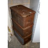 An old fabric covered wooden-bound cabin trunk. FOR DETAILS OF ONLINE BIDDING ON THIS LOT CONTACT