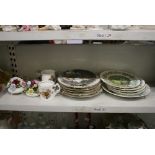 A selection of Coalport porcelain wall plates, Royal Doulton and Aynsley rose bowls, three