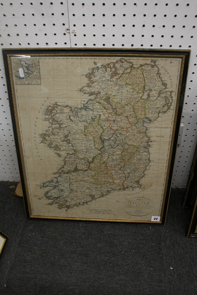 An antique hand-coloured engraved map of Ireland for the German market, from 'Kichen, Jeffreu's