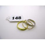 Two 18 ct gold rings and a 14 ct gold ring, estimated weight 8 gm. FOR DETAILS OF ONLINE BIDDING