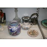 A good Poole Bluebird jar, 6.5 in, a Poole teapot with cover painted with birds and flowers with