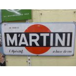 A rectangular enamel sign advertising Martini En Venti ici l'Aperitif a base de vin (26 x 12 in).