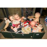 A box of assorted vintage dolls including national costume dolls [upstairs shelves] FOR DETAILS OF