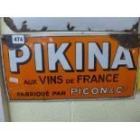 Two French enamel signs: Pikina aux vins de France, orange ground (10 x 14 in); and Picardy with