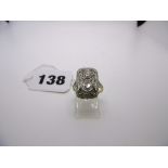 A two-stone diamond 1940s white metal tablet-shaped ring. FOR DETAILS OF ONLINE BIDDING ON THIS