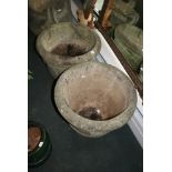 A pair of large reconstituted stone jardinieres, 22.5 in diameter FOR DETAILS OF ONLINE BIDDING ON