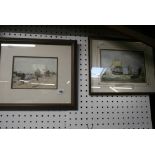 R Wilson, a framed watercolour, fisherman mending their nets by beached fishing boats, signed, and a