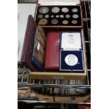 A set of 1937 specimen coins in original red leather box, a 1970 Coinage of GB proof set, a