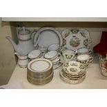 A part shelf with two tea services, comprising Foley bone china 'Broadway' and Noritake, 'Katrina'