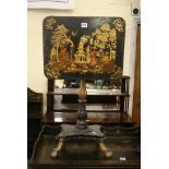 A small Regency Chinoiserie pillar table, the rectangular hinged top finely painted and gilt with