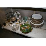 An Art Deco bronze-mounted marble bowl, a Scandinavian heavy glass ashtray, Lladro figures,