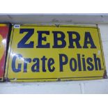 An enamel yellow ground Zebra Grate Polish advertising sign with navy letters (20 x 12 in). FOR
