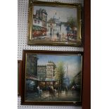 Burnett, oils on canvas, a French flower stall, signed, and an oils on board, the Eiffel Tower,