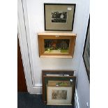 Six various framed items comprising prints, watercolours and oils and including Tom (?) Bestwick,