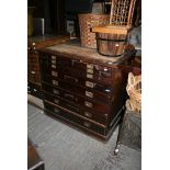 A useful 19th century mahogany folio cabinet of five long drawers and six narrow drawers. FOR