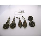 Three pairs of silver Scottish earrings. FOR DETAILS OF ONLINE BIDDING ON THIS LOT CONTACT