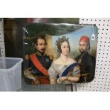 An early 19th century reverse glass painting with portraits of the young Queen Victoria with