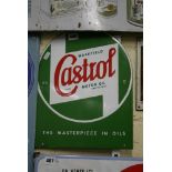 An enamel green ground Castrol advertising sign, Wakefield Castrol Motor Oil with round top (11 x 15