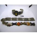 Three Victorian silver and Scottish agate bracelets. FOR DETAILS OF ONLINE BIDDING ON THIS LOT