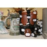 A small selection of various ebony dressing table items, etc., a German lidded stoneware stein and a