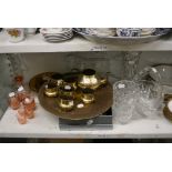 A miscellaneous selection of glass, including a fruit basket, tumblers, dessert set and a liqueur