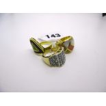 Three very stylish 9 ct gold and gem set rings, estimated gross weight 16 gm. FOR DETAILS OF
