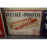 A French enamel Pathe Photo double sided advertising sign with a P16 Film packet & French