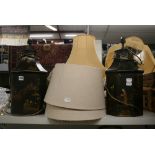 A pair of octagonal section Chinoiserie toleware table lamp bases and shade. [s21] FOR DETAILS OF