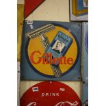 A square tinplate sign advertising Gillette Blue Blades with Razor with picture of King Gillette (12