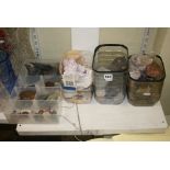 A collection of minerals, crystals, seashells, various ore-bearing rocks, etc. [s W9, next to s