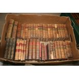 Three boxes of leather-bound books including Scott's Novels and Tales, Irish Histories, classical,