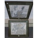 A pair of framed maps: 'A New Map of the North Part of Scotland' and 'A New Map of the South Part of