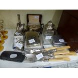 A small vintage lot including a small quantity silver plated items including a swan pen holder,