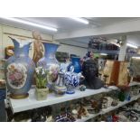 A mixed lot including a 1950s plaster wall mask, wooden duck dishes, a metallic mantel clock, a