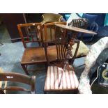 A pair of 19th century country dining chairs with solid seats, two slat-back dining chairs, and a