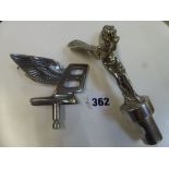 A Spirit of Ecstasy silver-plated Rolls Royce car mascot and a silver-plated Flying B for Bentley