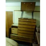 A stylish 1960s mirrored long dressing table and matching chest of six drawers and bedside cabinet