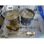 Foreign silver, comprising: two French silver-gilt teaspoons, circa 1830, one 950, the other 800