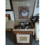 A miscellaneous lot including a wash sketch of a young woman reclining, framed, an oil of a clown