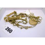 A selection of 9 ct gold necklets and bracelets, and a locket, estimated gross weight 42.9 gm FOR
