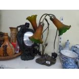 An Art Nouveau style figural combined mirror and table lamp and an Art Nouveau style table lamp with