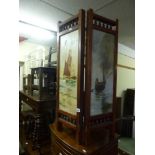 A mahogany three-fold table screen with ship painted canvas panels [room] FOR DETAILS OF ONLINE