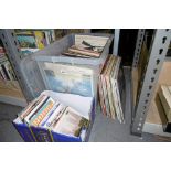 A large plastic crate of 12 in records including classical, jazz, blues and swing, also a box of 7