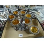 A good Old Sheffield Plate egg stand complete with six cups and now detached salt dish, with six
