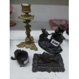 Three small 19th century bronzes: by of a dog, cat and rat by a kennel, by Jules Moigniez, 9.9 cm