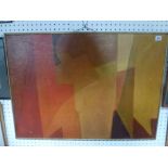 'Configuration' by Howard D. Adams, signed, an abstract in shades of yellow, orange and brown, oil