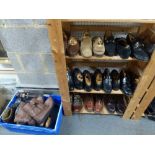 Three shelves and a box of gents' shoes and boots including Gucci and other loafers, Loake, Kurt