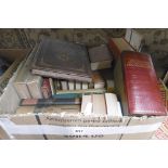 A box of books including some leather-bound, Picturesque Country Homes, After Pretoria - The